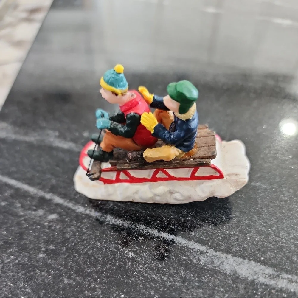 Lemax Village Collection Figurines Kids Toboggan & Up Down Set of 2